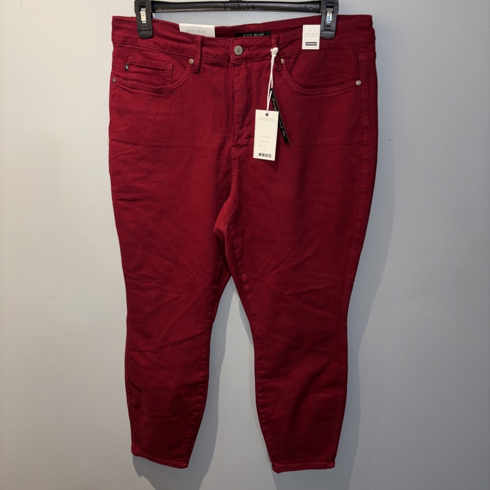 Judy Blue High Waist Jeans Scarlet Red Tummy Control Women's Size 18 NWT JB88760